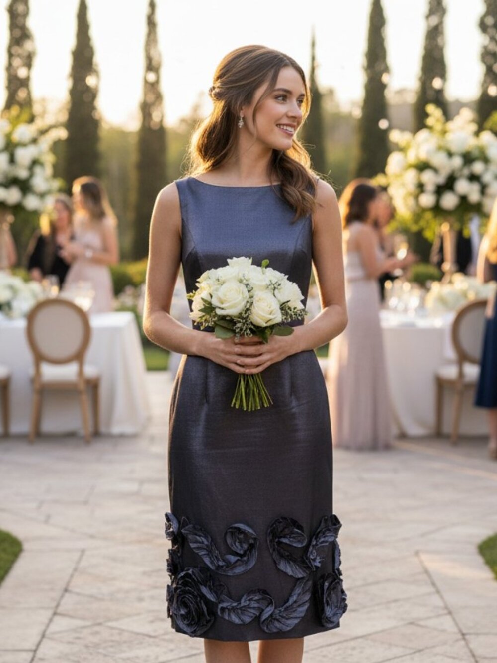 🖤 Max & Cleo Shimmer Sheath Dress – Size 6 – Elegant Rosette Detail Cocktail Dr